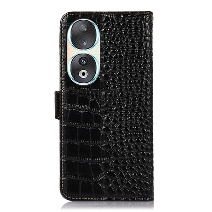 For Honor 90 Crocodile Top Layer Cowhide Leather Phone Case(Black) - Honor Cases by buy2fix | Online Shopping UK | buy2fix