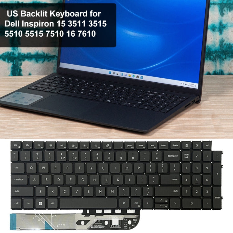 For Dell Inspiron 15-3511 3515 5510 7510 16-7610 US Version Backlight Laptop Keyboard(Black) - Dell Spare Parts by buy2fix | Online Shopping UK | buy2fix