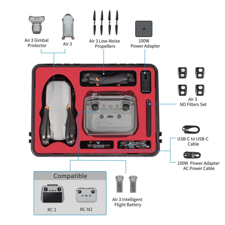 For DJI Air 3 / RC2 / N2 STARTRC Waterproof PP Official Standard Drone Kit Suitcase Storage Box(Black) - Backpacks & Bags by STARTRC | Online Shopping UK | buy2fix