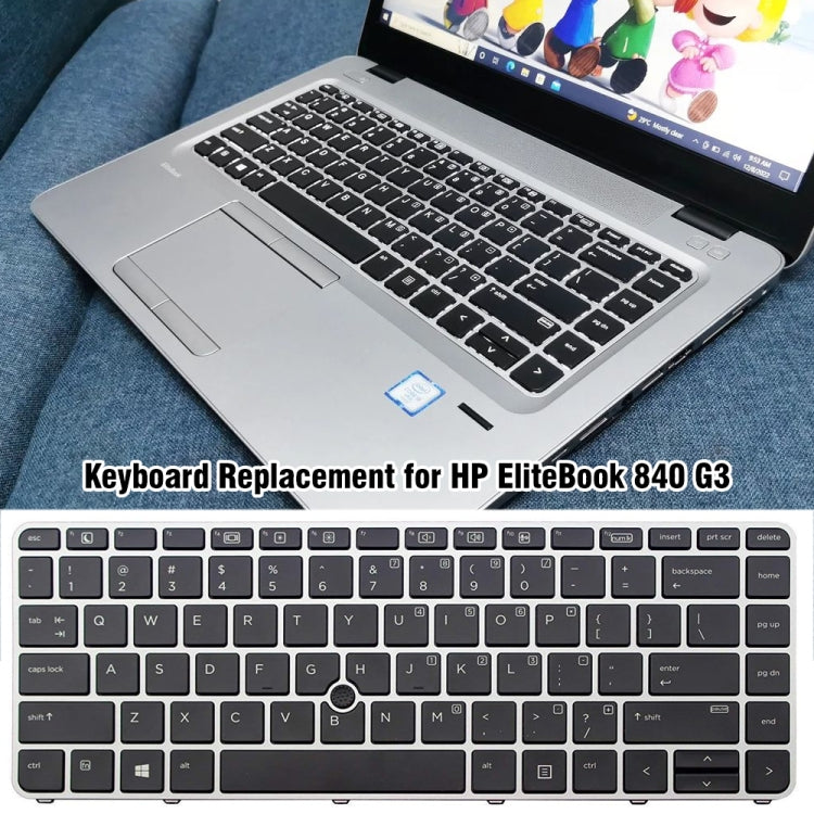For HP EliteBook 840 G3 Fingerless US Version Laptop Backlight Keyboard - HP Spare Parts by buy2fix | Online Shopping UK | buy2fix