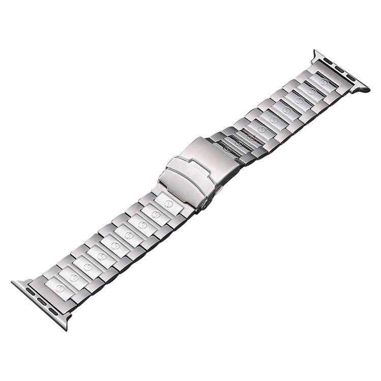 For Apple Watch SE 2022 44mm Safety Buckle Titanium Steel Watch Band(Silver) - Watch Bands by buy2fix | Online Shopping UK | buy2fix