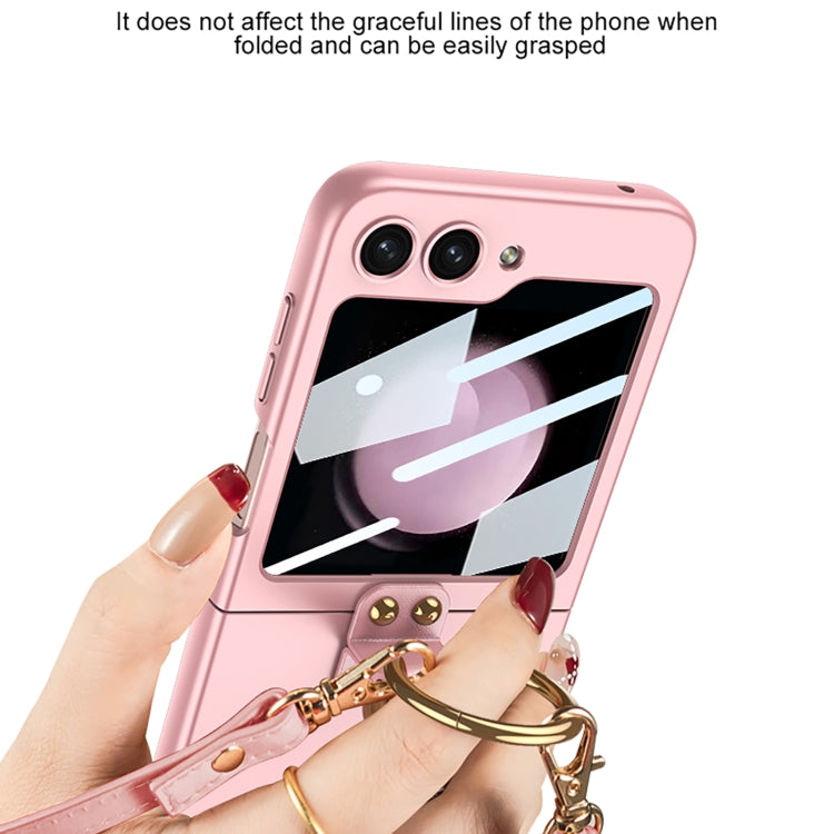 For Samsung Galaxy Z Flip5 GKK Ultra-thin PC Full Coverage Ring Holder Phone Case with Strap(Pink) - Galaxy Z Flip5 Cases by GKK | Online Shopping UK | buy2fix