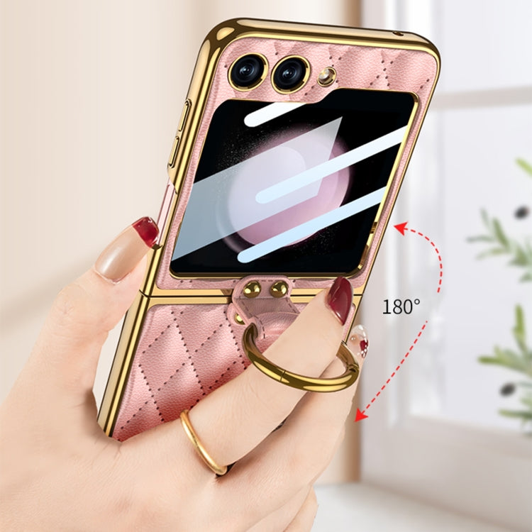 For Samsung Galaxy Z Flip5 GKK Integrated Plating Diamond Texture PU Phone Case with Ring(Black) - Galaxy Z Flip5 Cases by GKK | Online Shopping UK | buy2fix