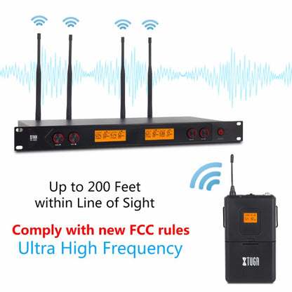 XTUGA A400-B Professional 4-Channel UHF Wireless Microphone System with 4 BodyPack Lavalier Headset Microphone(UK Plug) - Microphone by XTUGA | Online Shopping UK | buy2fix