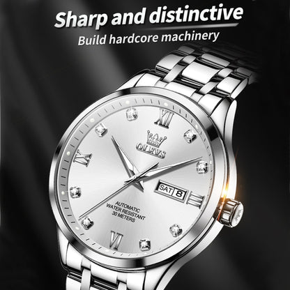 OLEVS 9946 Men Diamond Roman Scale Waterproof Quartz Watch(White + Silver) - Metal Strap Watches by OLEVS | Online Shopping UK | buy2fix