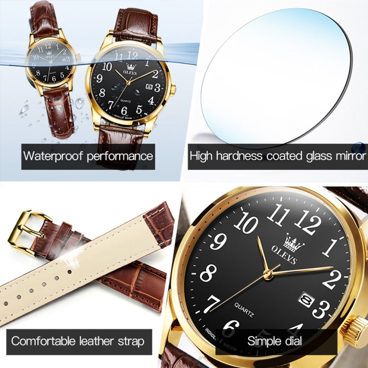 OLEVS 5566 Men Simple Single Calendar Waterproof Quartz Watch(Black) - Leather Strap Watches by OLEVS | Online Shopping UK | buy2fix