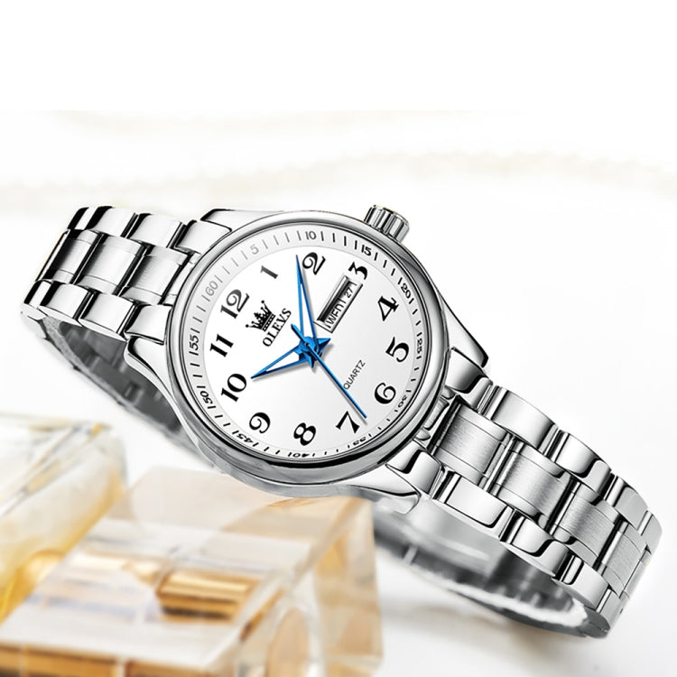 OLEVS 5567 Women Steel Strap Waterproof Quartz Watch(White + Silver) - Metal Strap Watches by OLEVS | Online Shopping UK | buy2fix