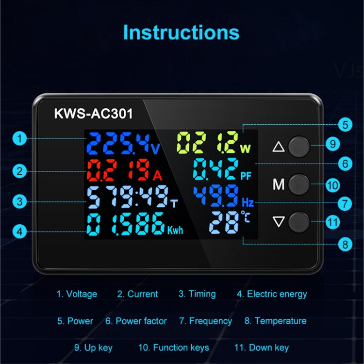 KWS-AC301L-20A 50-300V AC Digital Current Voltmeter with 485 Communication(Black) - Current & Voltage Tester by buy2fix | Online Shopping UK | buy2fix