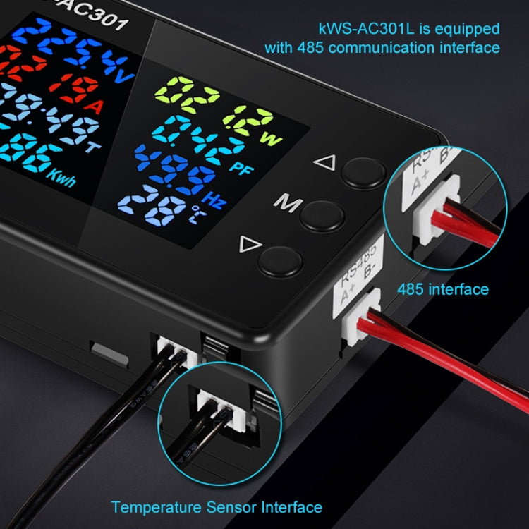 KWS-AC301L-20A 50-300V AC Digital Current Voltmeter with 485 Communication(Black) - Current & Voltage Tester by buy2fix | Online Shopping UK | buy2fix