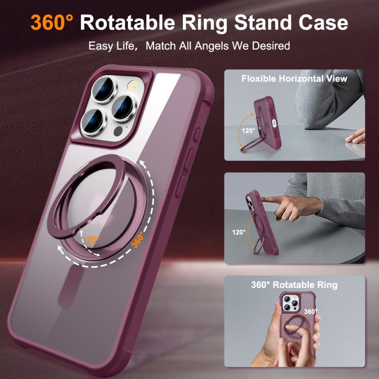 For iPhone 15 Pro MagSafe Magnetic Rotating Holder Phone Case(Wine Red) - iPhone 15 Pro Cases by buy2fix | Online Shopping UK | buy2fix