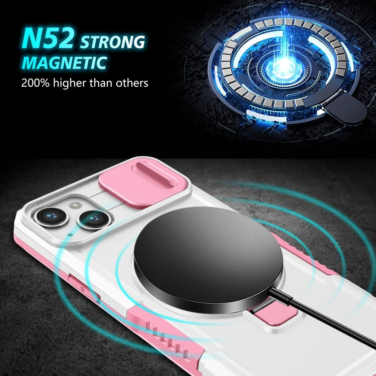 For iPhone 15 Plus Sliding Camshield Magsafe Holder TPU Hybrid PC Phone Case(Pink White) - iPhone 15 Plus Cases by buy2fix | Online Shopping UK | buy2fix