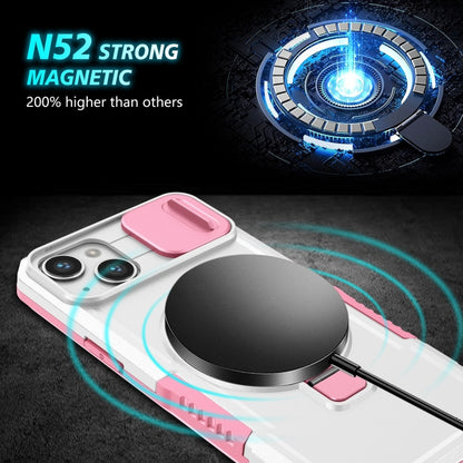 For iPhone 15 Sliding Camshield Magsafe Holder TPU Hybrid PC Phone Case(Pink White) - iPhone 15 Cases by buy2fix | Online Shopping UK | buy2fix