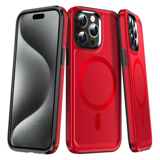 For iPhone 15 Pro Shield Armor MagSafe TPU Hybrid PC Phone Case(Red) - iPhone 15 Pro Cases by buy2fix | Online Shopping UK | buy2fix