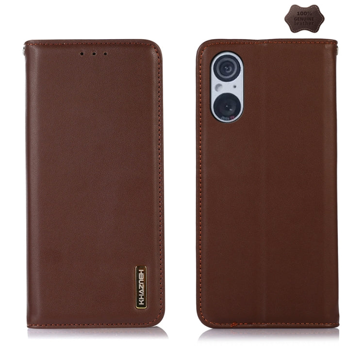 For Sony Xperia 5 V KHAZNEH Nappa Top Layer Cowhide Leather Phone Case(Brown) - Sony Cases by buy2fix | Online Shopping UK | buy2fix