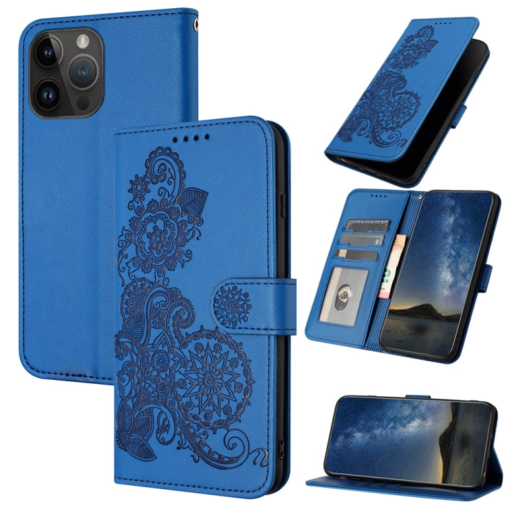 For iPhone 15 Pro Max Datura Flower Embossed Flip Leather Phone Case(Blue) - iPhone 15 Pro Max Cases by buy2fix | Online Shopping UK | buy2fix