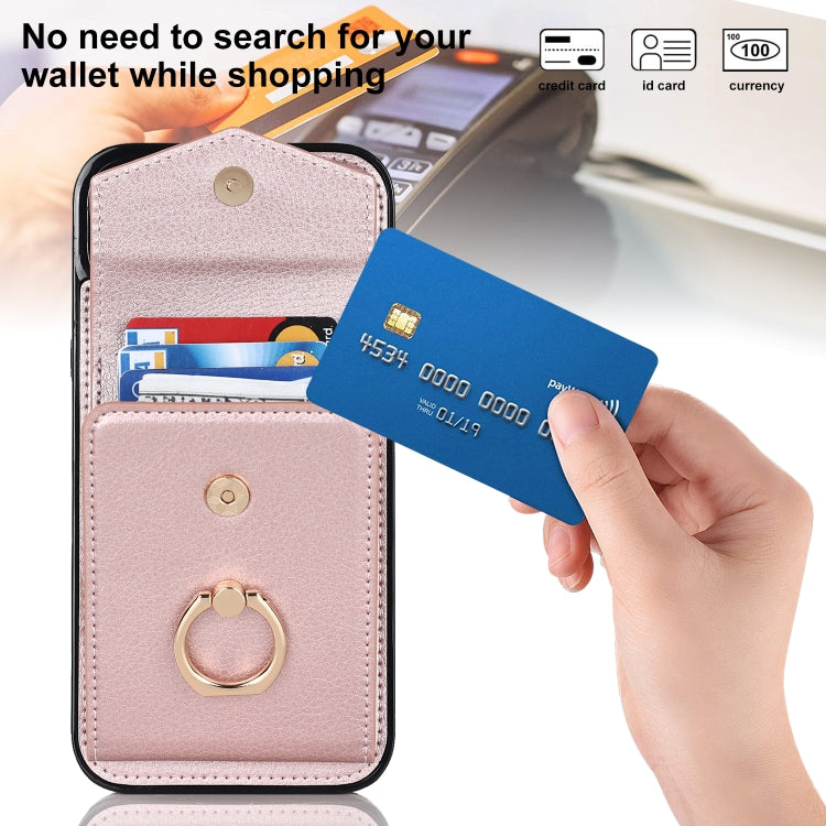 For iPhone 15 Pro Max Ring Holder RFID Card Slot Phone Case(Rose Gold) - iPhone 15 Pro Max Cases by buy2fix | Online Shopping UK | buy2fix