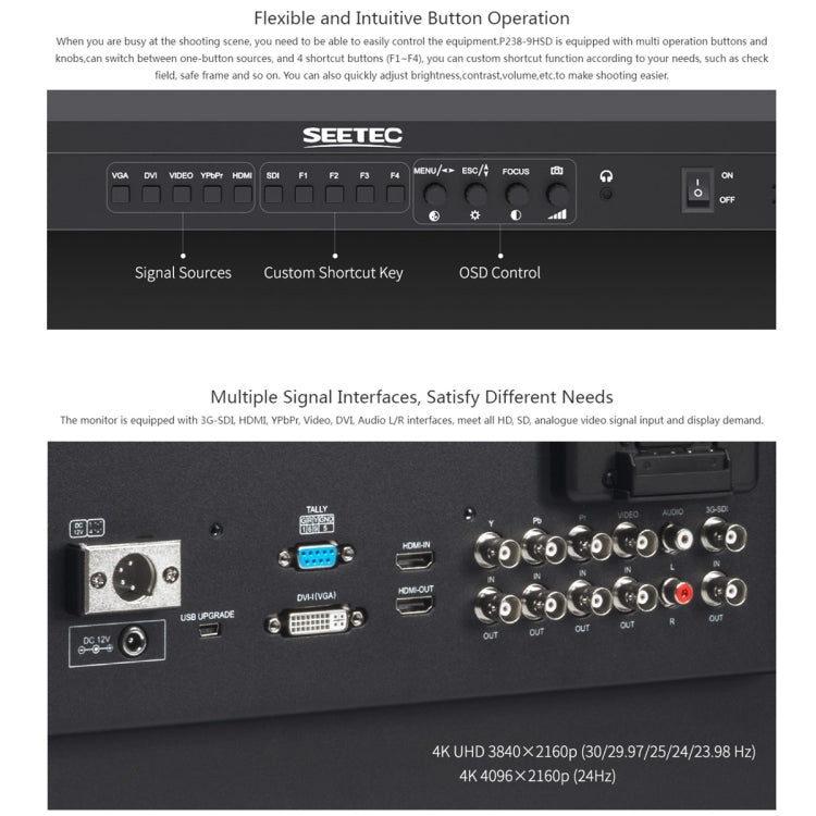 SEETEC P238-9HSD 23.8 inch 1920x1080 IPS Full HD 3G-SDI 4K HDMI Pro Broadcast LCD Monitor(EU Plug) - On-camera Monitors by SEETEC | Online Shopping UK | buy2fix