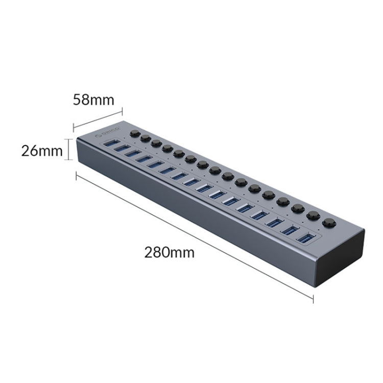 ORICO BT2U3-16AB-GY-BP 16 Ports USB 3.0 HUB with Individual Switches(US Plug) - USB 3.0 HUB by ORICO | Online Shopping UK | buy2fix