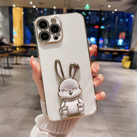 For iPhone 15 Pro Max Plating Rabbit Holder Phone Case(White) - iPhone 15 Pro Max Cases by buy2fix | Online Shopping UK | buy2fix