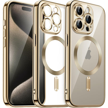 For iPhone 15 Pro Max Magnetic Transparent Electroplated TPU Phone Case(Gold) - iPhone 15 Pro Max Cases by buy2fix | Online Shopping UK | buy2fix