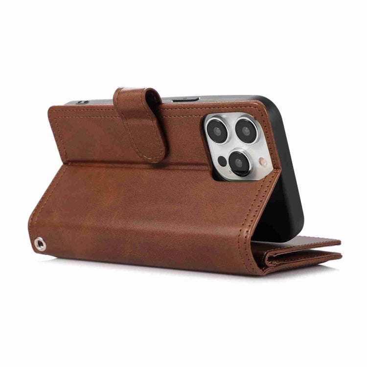 For iPhone 15 Pro Max Wristband Card Slot Leather Phone Case(Coffee) - iPhone 15 Pro Max Cases by buy2fix | Online Shopping UK | buy2fix