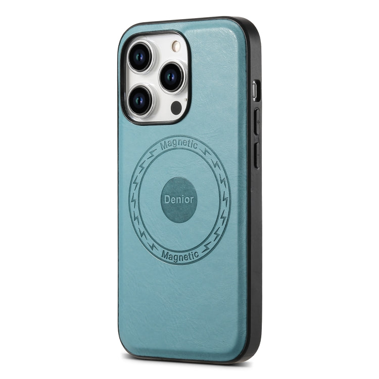 For iPhone 15 Pro Denior Cowhide Texture Leather MagSafe Phone Case(Blue) - iPhone 15 Pro Cases by Denior | Online Shopping UK | buy2fix