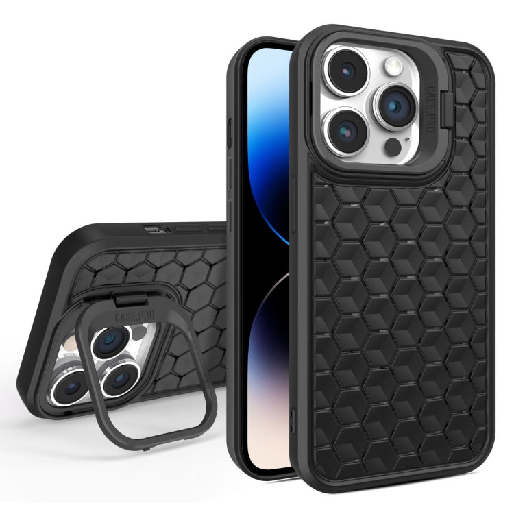 For iPhone 14 Pro Honeycomb Radiating Lens Holder Magsafe Phone Case(Black) - iPhone 14 Pro Cases by buy2fix | Online Shopping UK | buy2fix