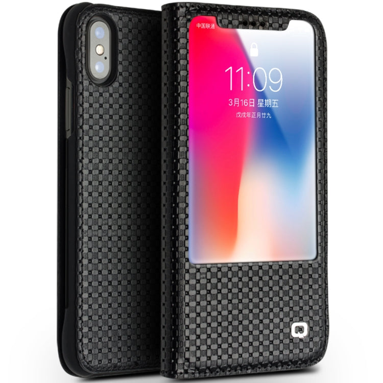 For iPhone X / XS QIALINO Grid Texture Horizontal Flip Leather Case  with Smart View Window & Sleep / Wake-up Function(Black) - More iPhone Cases by QIALINO | Online Shopping UK | buy2fix