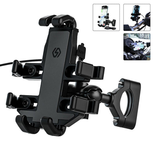 WUPP CS-1098A1 Motorcycle Aluminum Alloy Eight-jaw Mobile Phone Charging Holder with Switch(Black) - Holder by WUPP | Online Shopping UK | buy2fix