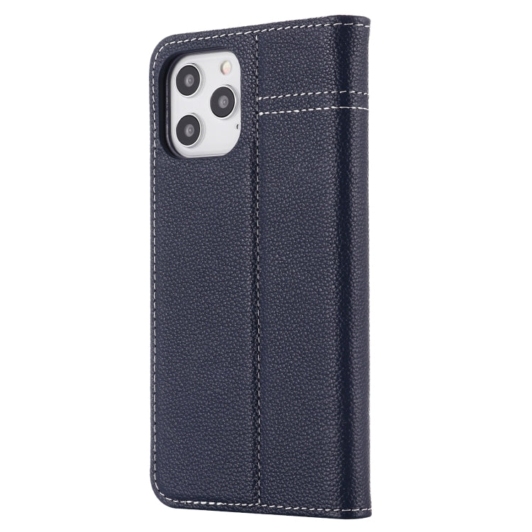 For iPhone 12 / 12 Pro GEBEI Top-grain Leather Horizontal Flip Protective Case with Holder & Card Slots(Blue) - iPhone 12 / 12 Pro Cases by GEBEI | Online Shopping UK | buy2fix