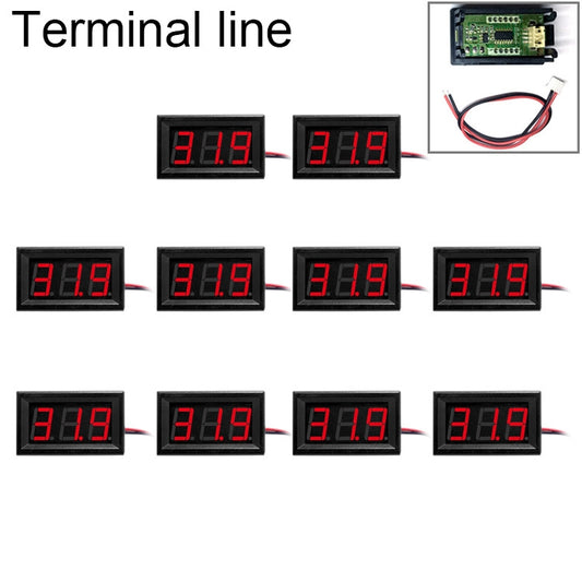 10 PCS 0.56 inch 3 Terminal Wires Digital Voltage Meter with Shell, Color Light Display, Measure Voltage: DC 0-100V (Red) - Consumer Electronics by buy2fix | Online Shopping UK | buy2fix