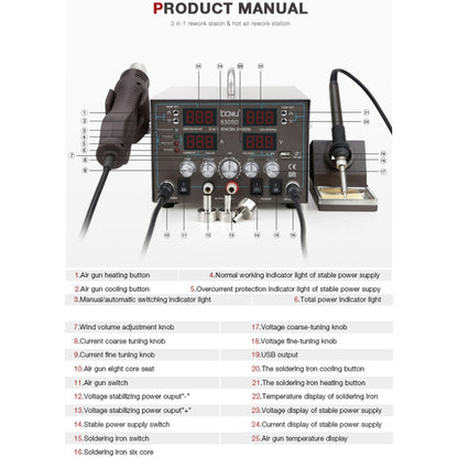 BAKU ba-8305D 220V 3 in 1 4 Digital Display Hot Air Gun Set, EU Plug - Electric Soldering Iron by BAKU | Online Shopping UK | buy2fix