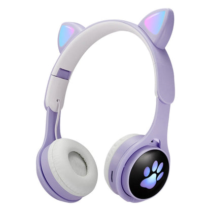 B30 Cat Paw Cat Ears Colorful Luminous Foldable Bluetooth Headset with 3.5mm Jack & TF Card Slot(Purple) - Headset & Headphone by buy2fix | Online Shopping UK | buy2fix