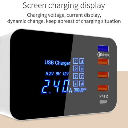 CDA33QW 40W QC 3.0 USB Ports + 3 USB Ports + USB-C / Type-C Ports + Wireless Charging Multi-function Foldable Charger with LED Display, EU Plug - Multifunction Charger by buy2fix | Online Shopping UK | buy2fix