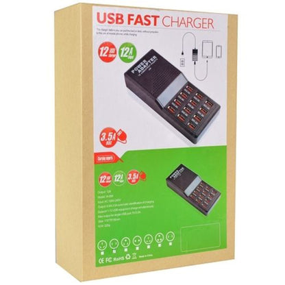 W-858 12A 12 Ports USB Fast Charging Dock Desktop Smart Charger AC100-240V, US Plug (Black) - Multifunction Charger by buy2fix | Online Shopping UK | buy2fix