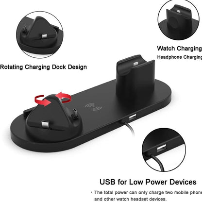 HQ-UD15-upgraded 6 in 1 Wireless Charger For iPhone, Apple Watch, AirPods and Other Android Phones(Black) - Apple Accessories by buy2fix | Online Shopping UK | buy2fix