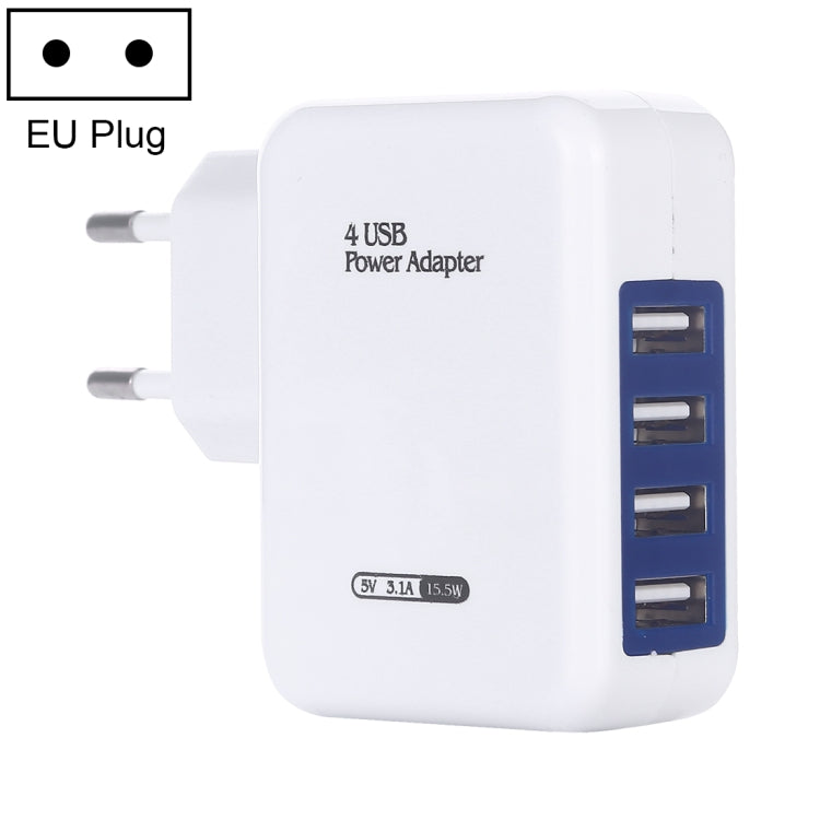 HT-CD03 15.5W 5V 3.1A 4-Port USB Wall Charger Travel Charger, EU Plug (White) - Apple Accessories by buy2fix | Online Shopping UK | buy2fix