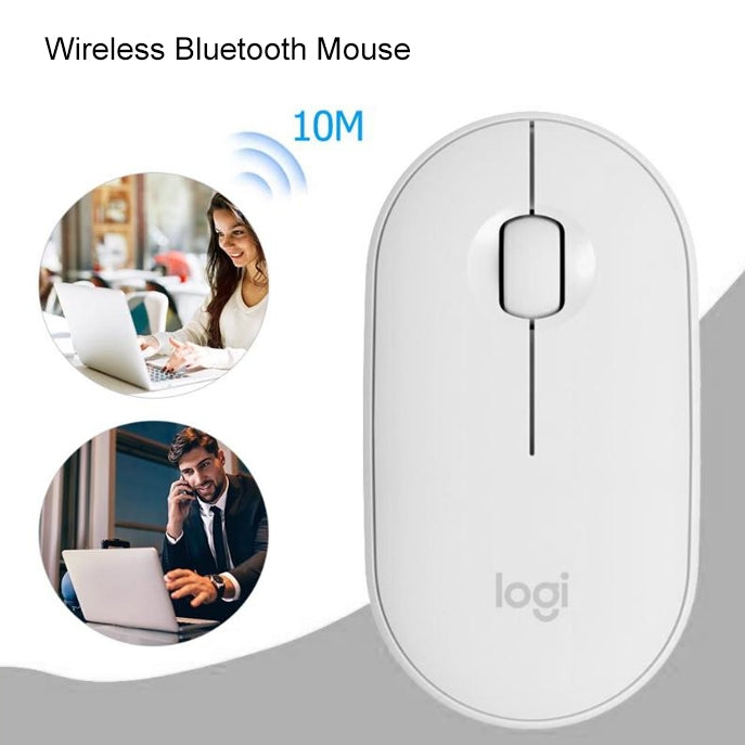 Logitech Pebble Cobblestone Shape Thin 3-keys 1000DPI Mute Wireless Bluetooth Optical Mouse, Wireless Range: 10m (Black) - Wireless Mice by Logitech | Online Shopping UK | buy2fix