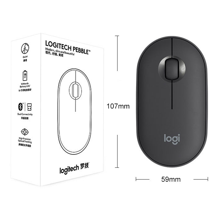 Logitech Pebble Cobblestone Shape Thin 3-keys 1000DPI Mute Wireless Bluetooth Optical Mouse, Wireless Range: 10m (Black) - Wireless Mice by Logitech | Online Shopping UK | buy2fix