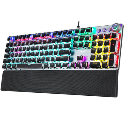 AULA F2088 108 Keys Mixed Light Plating Punk Mechanical Brown Switch Wired USB Gaming Keyboard with Metal Button(Silver) - Wired Keyboard by AULA | Online Shopping UK | buy2fix