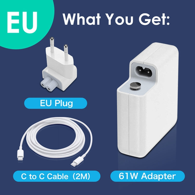 61W USB-C / Type-C Power Adapter with 2m USB Type-C Male to USB Type-C Male Charging Cable, For iPhone, Galaxy, Huawei, Xiaomi, LG, HTC and Other Smart Phones, Rechargeable Devices, EU Plug - Mobile Accessories by buy2fix | Online Shopping UK | buy2fix