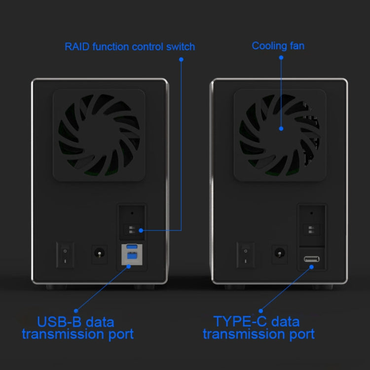 Blueendless Type-C / USB-C Interface 3.5 inch 2 Bay RAID Combination Array HDD External Enclosure (AU Plug) - HDD Enclosure by Blueendless | Online Shopping UK | buy2fix