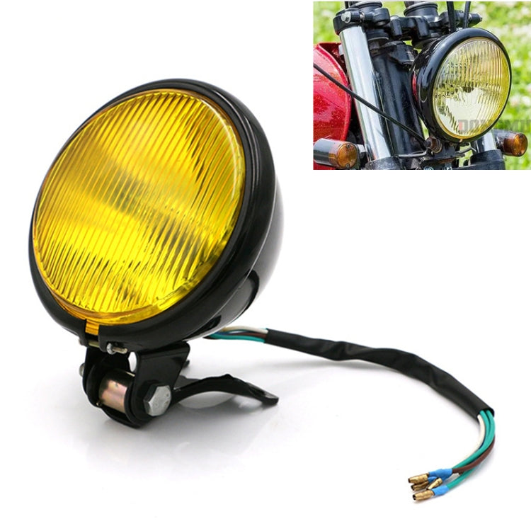 4 inch Motorcycle Black Shell Glass Retro Lamp LED Headlight Modification Accessories(Yellow) - Headlights by buy2fix | Online Shopping UK | buy2fix