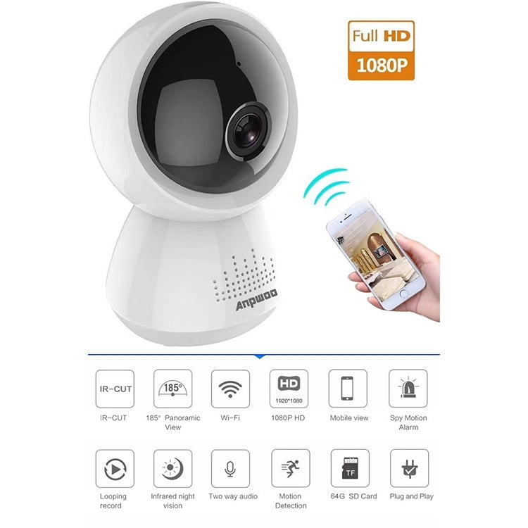 Anpwoo AP005 2.0MP 1080P 1/2.7 inch CMOS HD WiFi IP Camera, Support Motion Detection / Night Vision(White) - Security by Anpwoo | Online Shopping UK | buy2fix