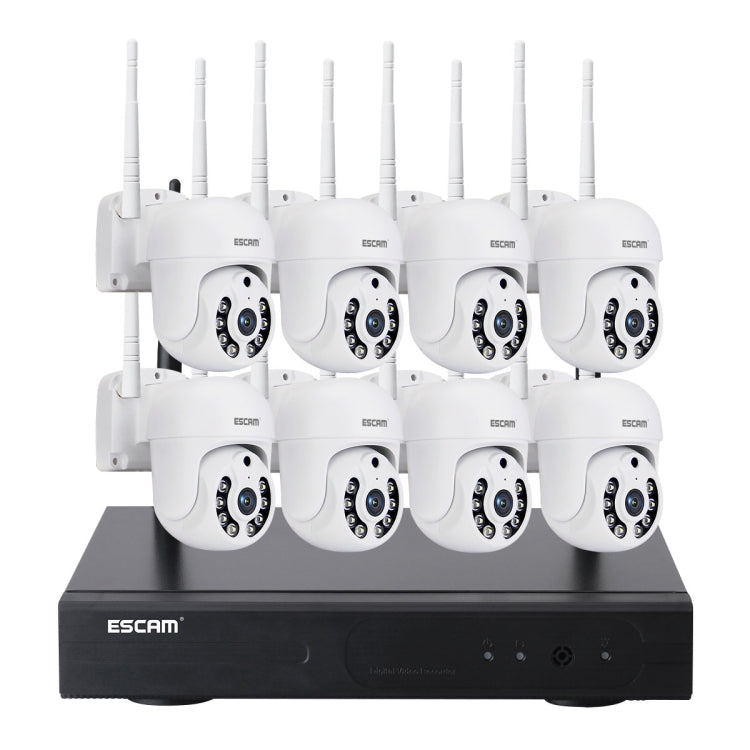 ESCAM WNK718 HD 3.0 Million Pixels 8-channel Wireless + 8IPC Wireless NVR Security System, AU Plug - Dome Camera by ESCAM | Online Shopping UK | buy2fix