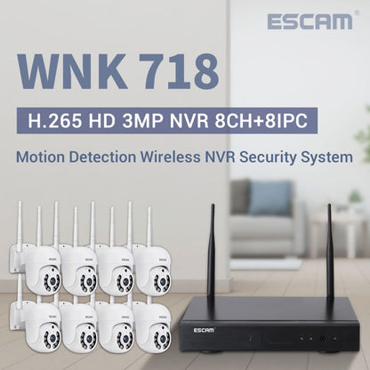 ESCAM WNK718 HD 3.0 Million Pixels 8-channel Wireless + 8IPC Wireless NVR Security System, AU Plug - Dome Camera by ESCAM | Online Shopping UK | buy2fix