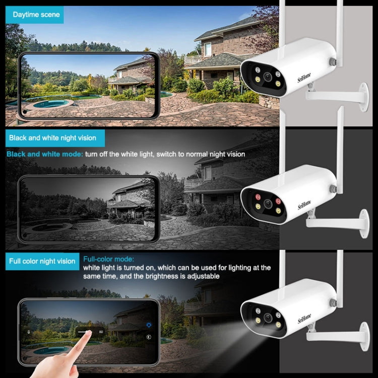 SriHome SH037 4.0 Million Pixel 2.4G+5G WiFi Waterproof Camera, Support Two-way Voice & TF Card & Motion Detection & Full Color Night Vision & AI Human Detection, EU Plug - Bullet Camera by SriHome | Online Shopping UK | buy2fix