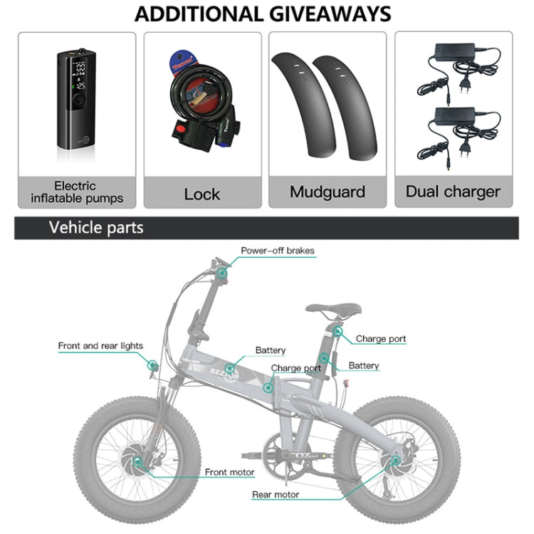 BEZIOR XF005 500W 36V / 16Ah Dual Motor Folding Electric Bicycle with 20 inch Tires, EU Plug(Grey) - Electric Bicycles by BEZIOR | Online Shopping UK | buy2fix