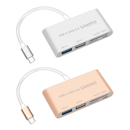 COMBO T-693 5 in 1 USB-C / Type-C to SD / TF / Micro SD Card Slot + USB 3.0 + USB 2.0Ports OTG HUB Card Reader(Gold) - Computer & Networking by buy2fix | Online Shopping UK | buy2fix