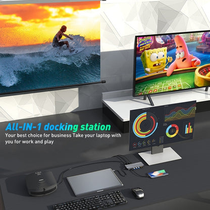 Rocketek HC451 Type-C to 60W PD + 4K HDMI + DP + 100M RJ45 14 in 1 HUB Adapter - Computer & Networking by ROCKETEK | Online Shopping UK | buy2fix
